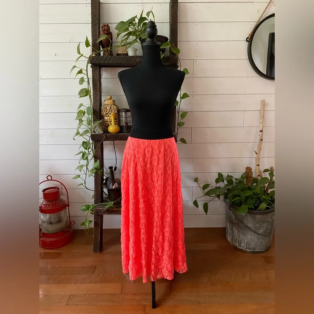 LuLaRoe: Vibrant Neon Coral Orange A-Line Lace Skirt